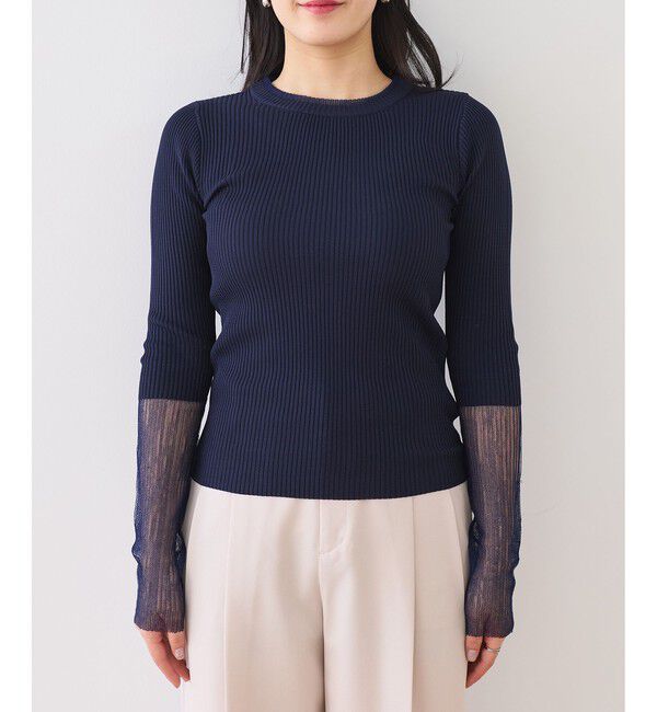 VIS「【WEB限定】袖シアー切り替えリブニットプルオーバー」|ニット・セーター|