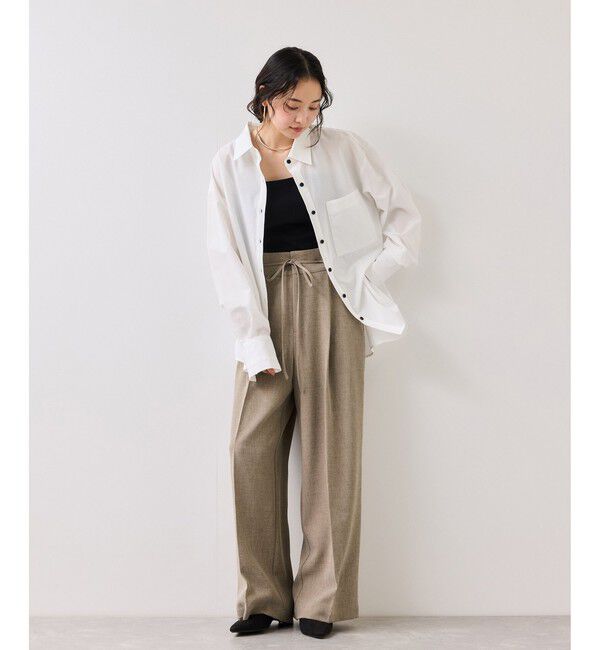 VIS「サマーツイードリボンベルトパンツ/UVケア・イージーケア」|チノ|