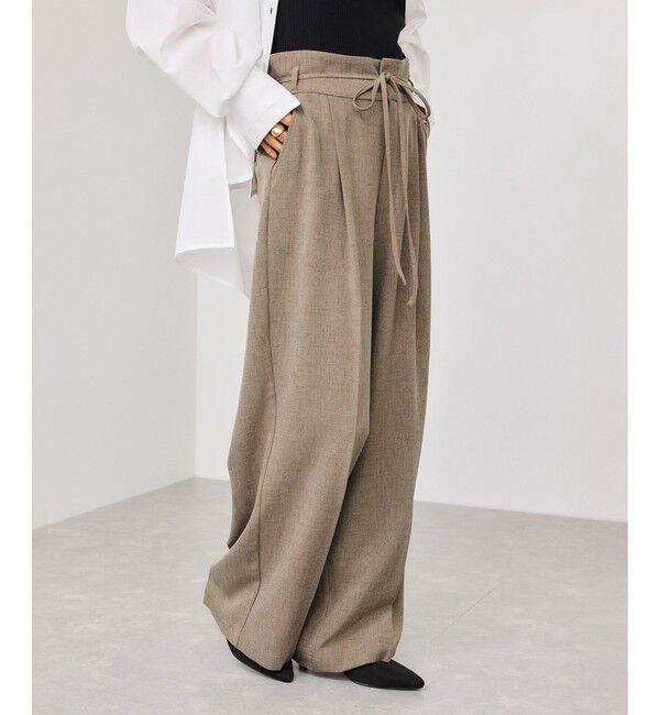 VIS「サマーツイードリボンベルトパンツ/UVケア・イージーケア」|チノ|ベージュ系(28)