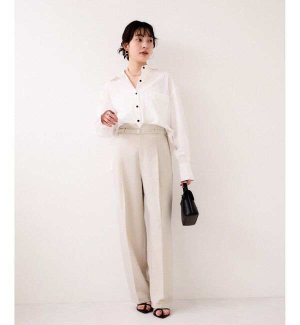 VIS「【WEB限定】美easyリネンライクベルテッドストレートパンツ/イージーケア・接触冷感」|チノ|