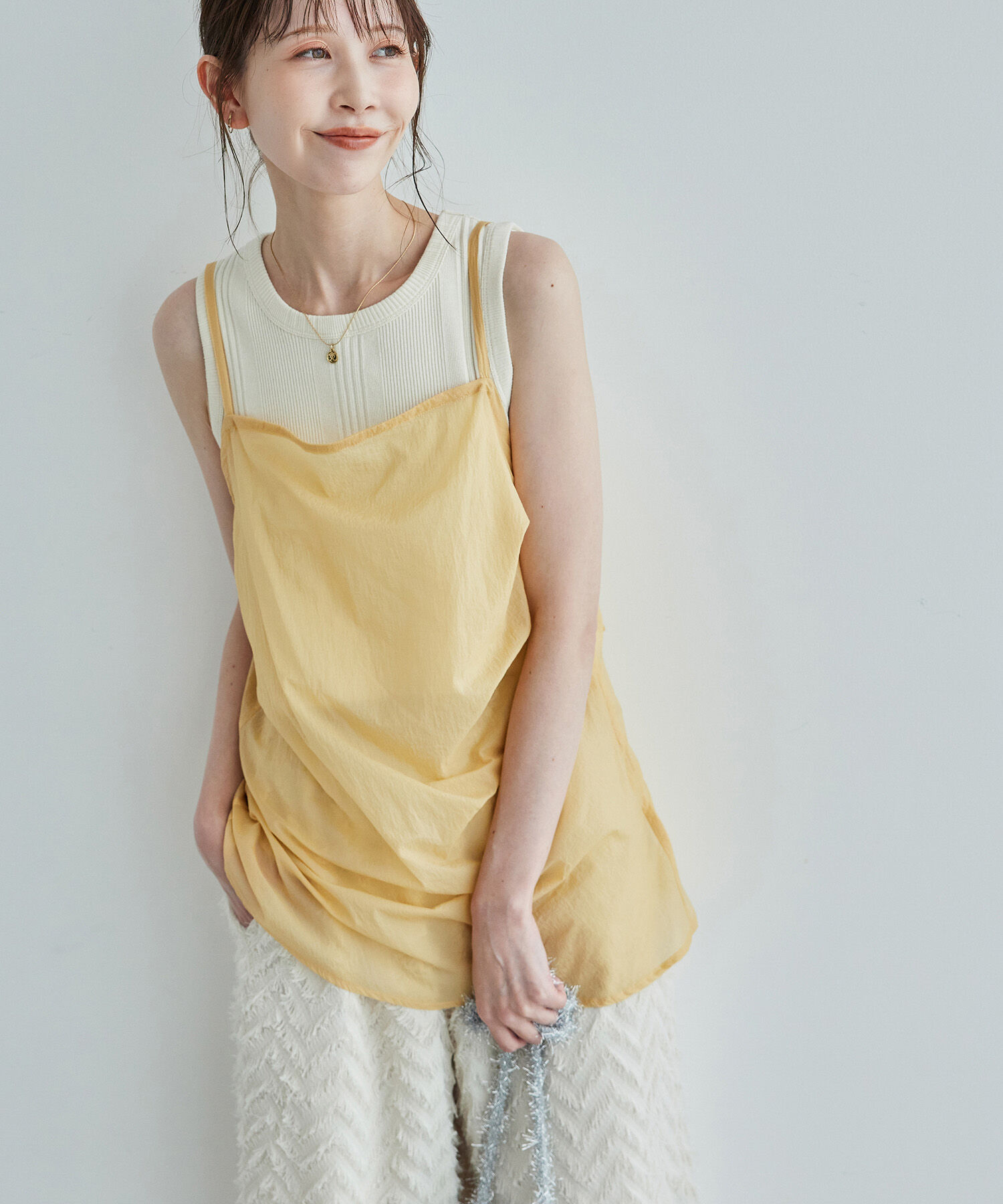 ROPE PICNIC PASSAGE「シアーミドル丈レイヤードキャミソール」|ベスト・ジレ|オレンジ系(71)