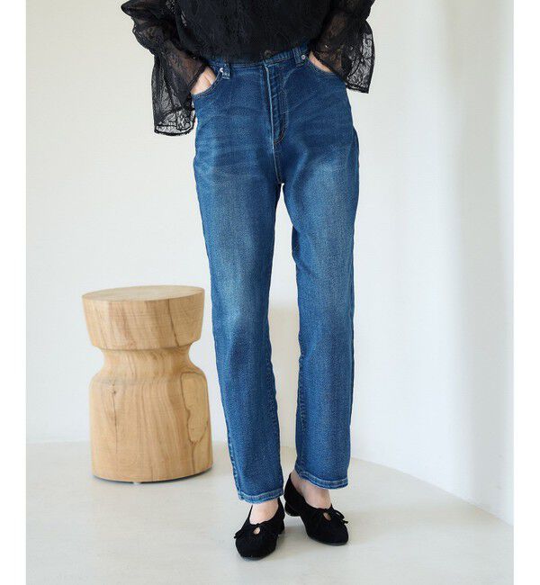 Rope&rsquo;Picnic「【ウエスト革命デニム】ウエストシェイプハイライズマムジーンズ」|デニム|ブルー(44)