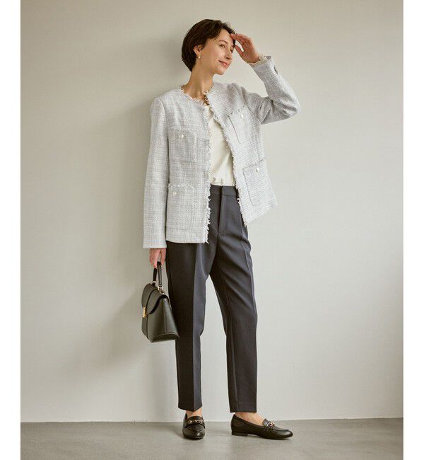 Rope&rsquo;Picnic「セレモニー・通勤対応/ツイードジャケット/リンクコーデ」|ノーカラージャケット|