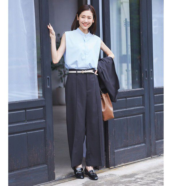 Rope&rsquo;Picnic「【UVカット・速乾】【リネンライク・シリーズ】ピンタックワイドスラックスパンツ/セットアップ対応」|チノ|