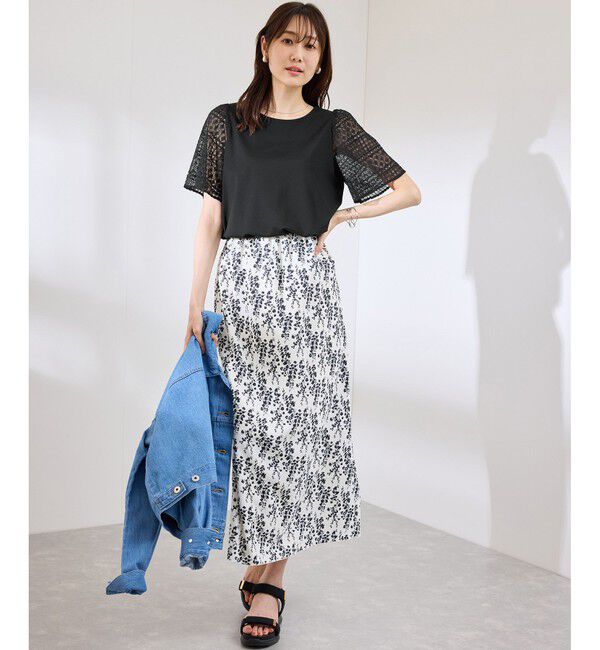 Rope&rsquo;Picnic「【UVカット・接触冷感】Cutee レースドッキングフレアスリーブトップス/リンクコーデ」|Tシャツ・カットソー|