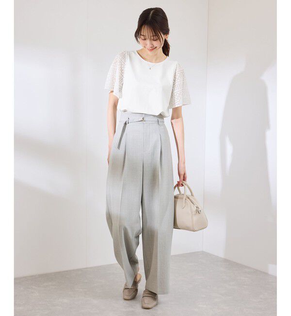 Rope&rsquo;Picnic「【UVカット・接触冷感】Cutee レースドッキングフレアスリーブトップス/リンクコーデ」|Tシャツ・カットソー|