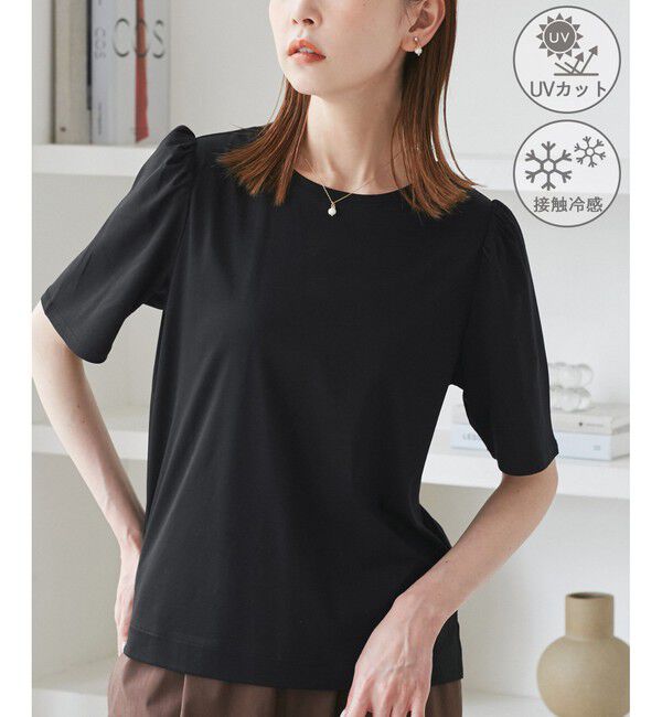 Rope&rsquo;Picnic「【UVカット・接触冷感】70シルケットパフスリーブトップス」|Tシャツ・カットソー|ブラック(01)