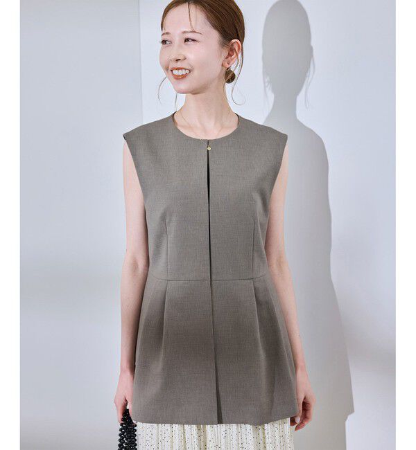 Rope&rsquo;Picnic「【UV対応】【リネンライク・シリーズ】ペプラムジレベスト/通勤・セットアップ対応」|ベスト・ジレ|