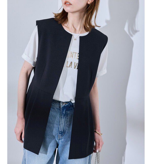 Rope&rsquo;Picnic「【UV対応】【リネンライク・シリーズ】ペプラムジレベスト/通勤・セットアップ対応」|ベスト・ジレ|