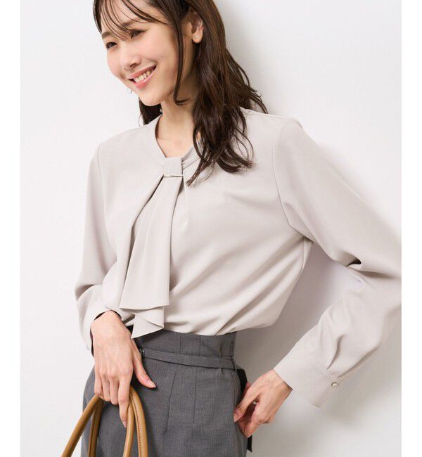 Rope&rsquo;Picnic「【WEB限定カラー・サイズ】メタルパーツフロントフリルタイブラウス/通勤対応」|シャツ・ブラウス|ピンク(63)