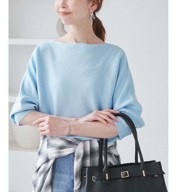 Rope&rsquo;Picnic「ラメ混ドルマン7分袖ニット」|ニット・セーター|サックス(48)