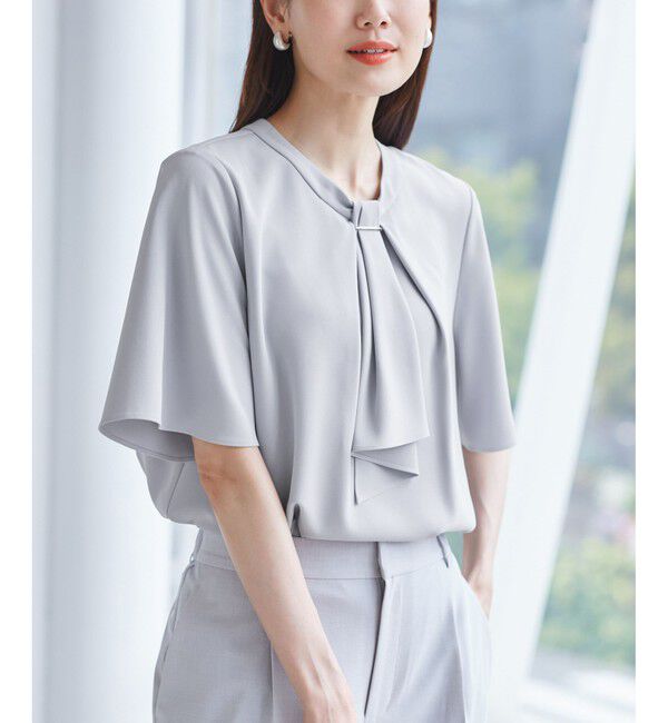 Rope&rsquo;Picnic「メタルパーツフロントフリルタイブラウス/通勤対応」|シャツ・ブラウス|サックス(48)