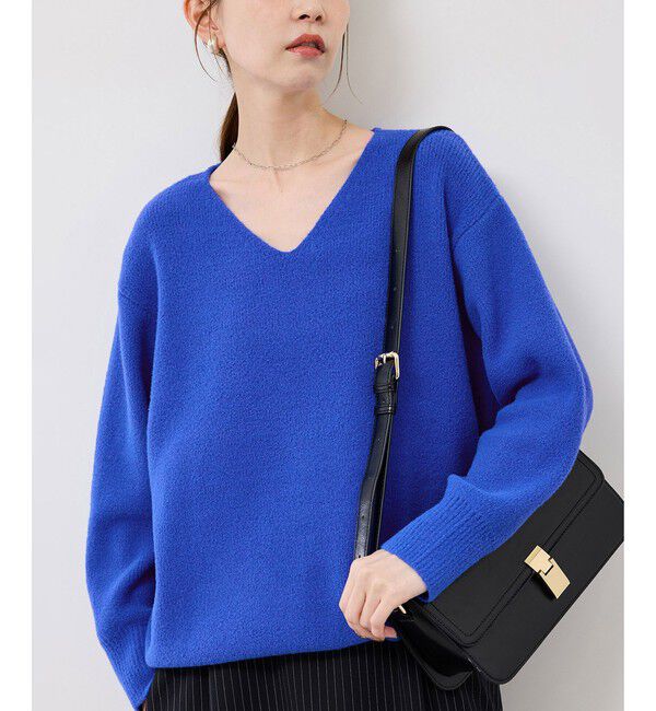 Rope&rsquo;Picnic「【新色追加】スフレニットシリーズ Vネックニットプルオーバー/イージーケア・リンクコーデ」|ニット・セーター|ブルー(44)