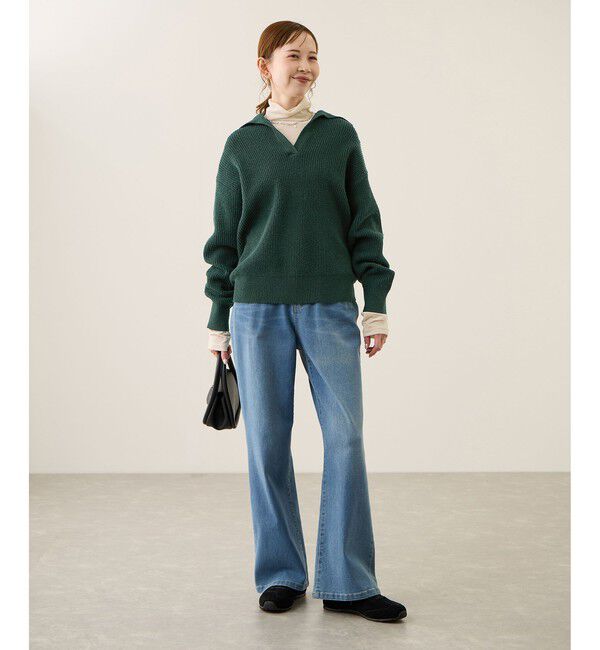 Rope&rsquo;Picnic「スキッパーポロニットプルオーバー/イージーケア」|ニット・セーター|