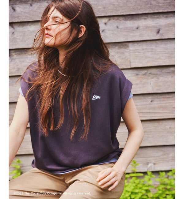 Rope&rsquo;Picnic「【Coca-Cola】【汗染み加工・セットアップ対応】ラメ入りミニ裏毛フレンチスリーブTシャツ」|Tシャツ・カットソー|チャコール(06)