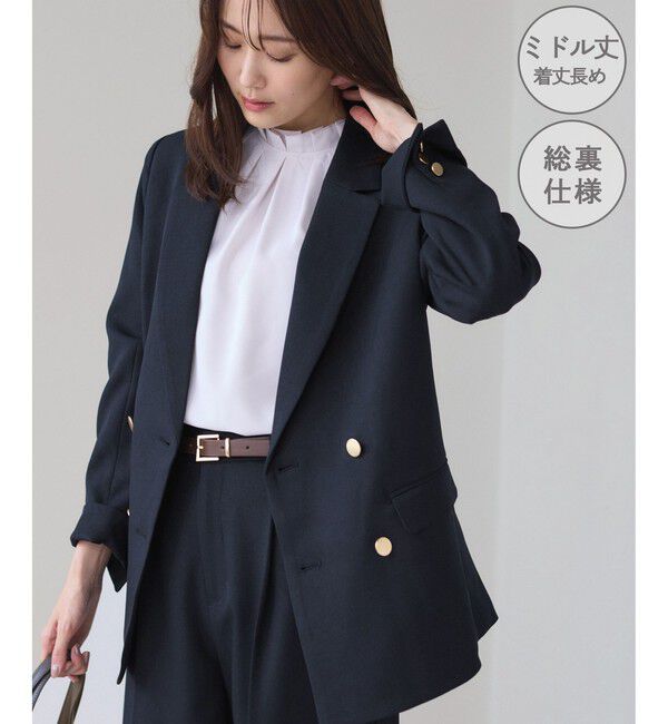 Rope&rsquo;Picnic「【WEB限定】レディハンサムシリーズ ウールライク金ボタンミドル丈ジャケット(総裏地)」|テーラードジャケット|ネイビー(40)