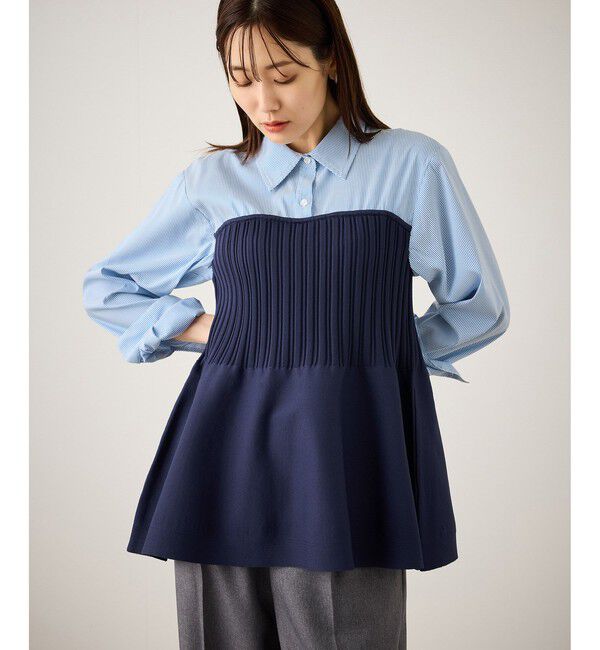 Rope&rsquo;Picnic「シャツドッキングペプラムニット」|シャツ・ブラウス|