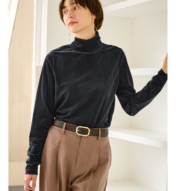 Rope&rsquo;Picnic「シアートリコットベロアタートルトップス」|Tシャツ・カットソー|チャコール(06)