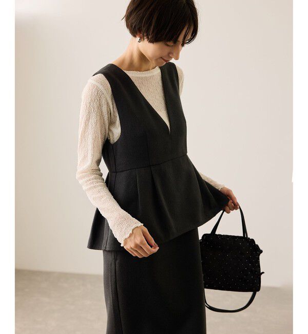 Rope&rsquo;Picnic「【新色追加】レイヤード風ペプラムジャンパースカート」|ワンピース|ブラック(01)