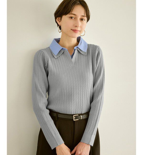 Rope&rsquo;Picnic「ダブルカラーミニケーブルニット」|ニット・セーター|グレー(07)