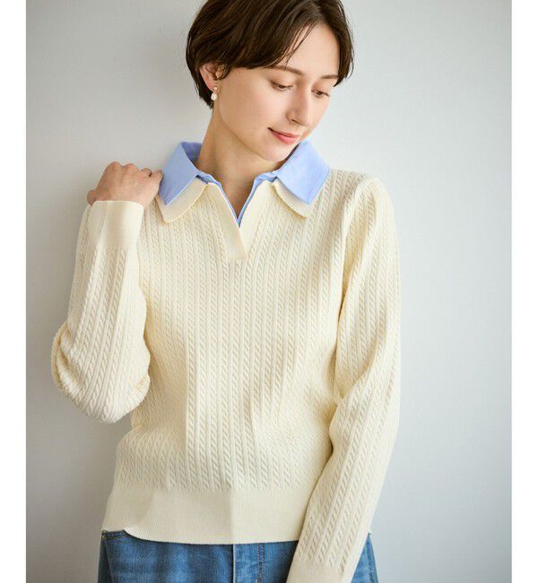 Rope&rsquo;Picnic「ダブルカラーミニケーブルニット」|ニット・セーター|