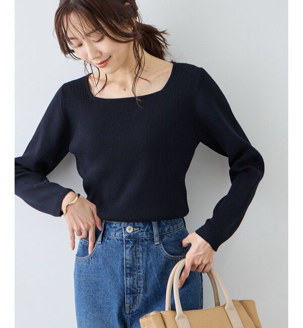Rope&rsquo;Picnic「スクエアネックリブニット」|ニット・セーター|ネイビー(40)