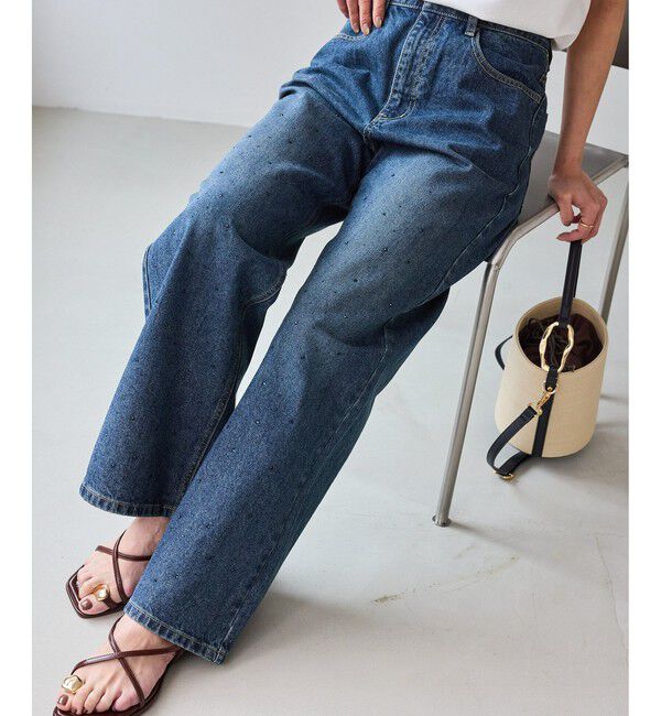 Rope&rsquo;Picnic「パールキラキラビジューデニム」|デニム|ネイビー(40)