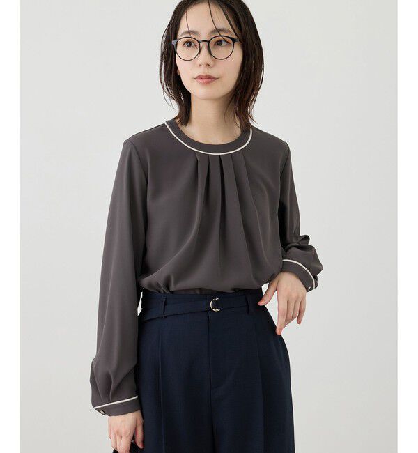 Rope&rsquo;Picnic「【WEB限定サイズ】配色アソートフロントタックブラウス」|シャツ・ブラウス|チャコール(06)