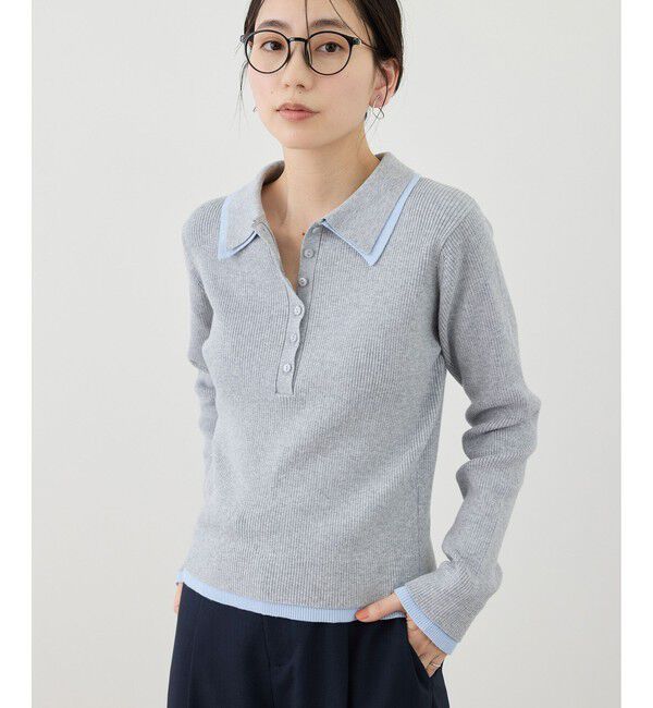 Rope&rsquo;Picnic「レイヤード風リブポロニット」|ニット・セーター|ライトグレー(08)
