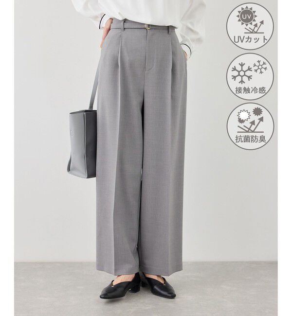 Rope&rsquo;Picnic「カナパ ベルト付きワイドパンツ/セットアップ対応・UV・抗菌防臭・接触冷感」|チノ|グレー(07)