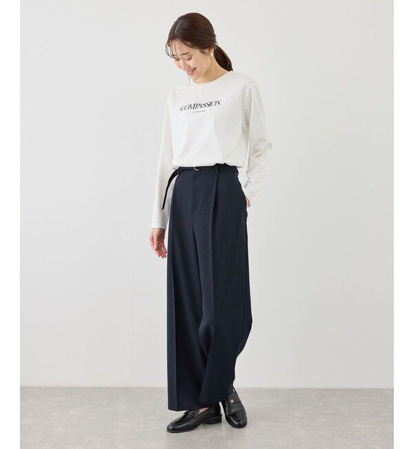 Rope&rsquo;Picnic「カナパ ベルト付きワイドパンツ/セットアップ対応・UV・抗菌防臭・接触冷感」|チノ|