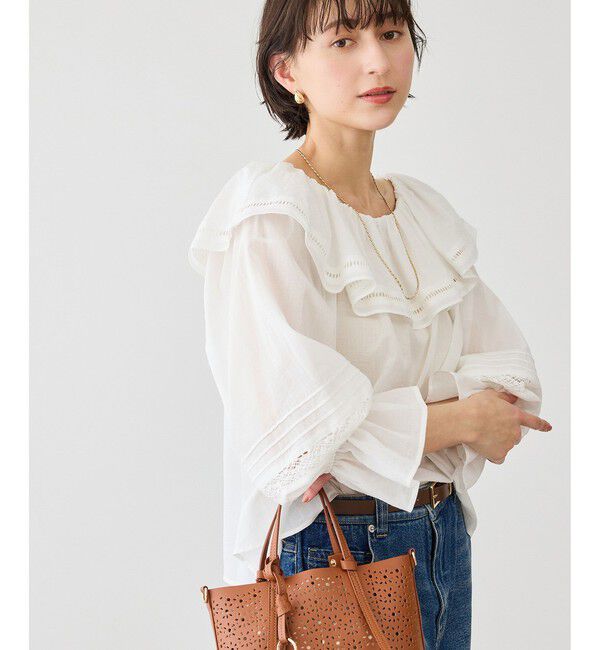 Rope&rsquo;Picnic「お着軽シャツシリーズ コットンボイルレース使いオフショルブラウス/接触冷感・通気性」|シャツ・ブラウス|