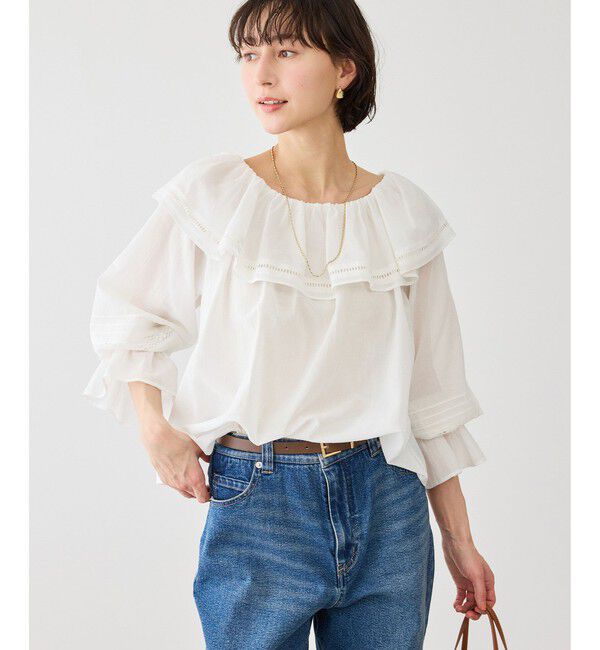 Rope&rsquo;Picnic「お着軽シャツシリーズ コットンボイルレース使いオフショルブラウス/接触冷感・通気性」|シャツ・ブラウス|