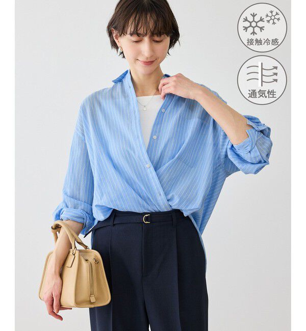 Rope&rsquo;Picnic「お着軽シャツシリーズ コットンボイル2WAYカシュクールシャツ/接触冷感・通気性」|シャツ・ブラウス|ブルー系(45)