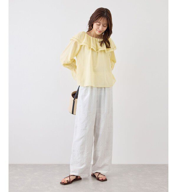 Rope&rsquo;Picnic「スクエア刺繍イージーワイドパンツ」|チノ|