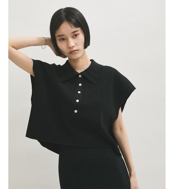 ADAM ET ROPE'「【WEB限定】・【サステナブル】ニットポロTEE」|ポロシャツ|ブラック(01)