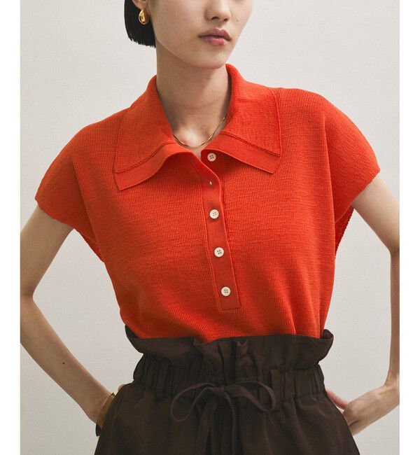 ADAM ET ROPE'「【WEB限定】・【サステナブル】ニットポロTEE」|ポロシャツ|レッド(60)