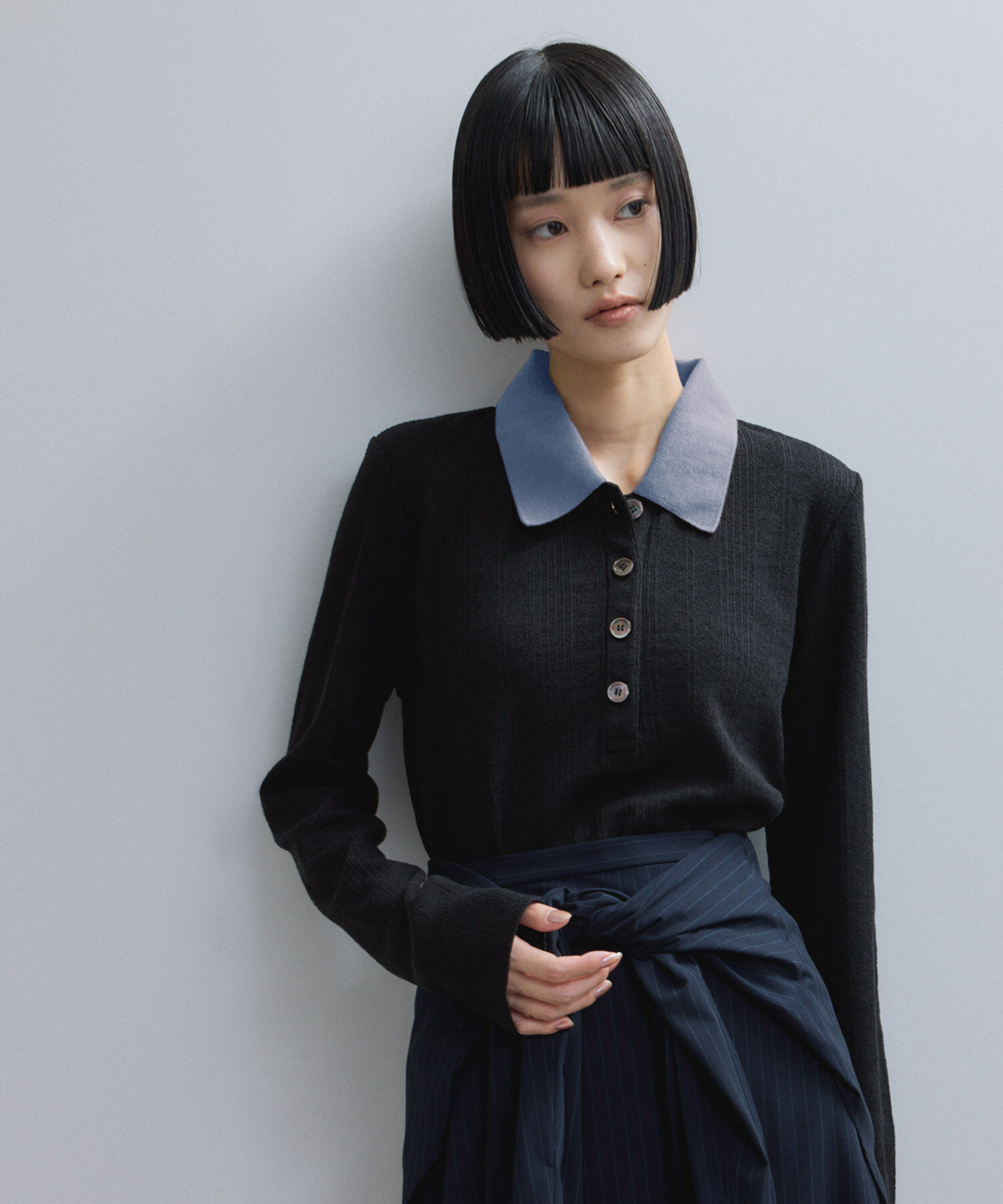 ADAM ET ROPE'「【WEB限定】ロングスリーブポロシャツ」|ポロシャツ|ブラック系(03)