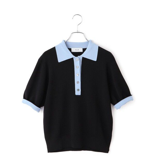 ADAM ET ROPE'「【WEB限定】ハーフスリーブバイカラーポロニット」|ポロシャツ|
