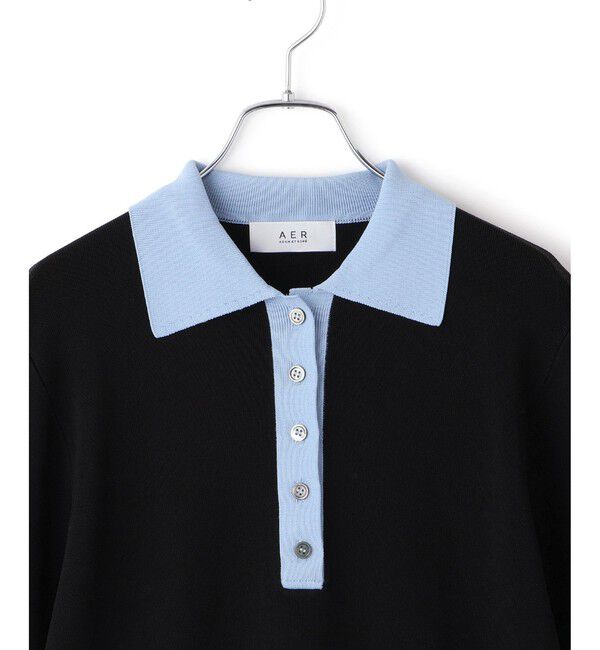 ADAM ET ROPE'「【WEB限定】ハーフスリーブバイカラーポロニット」|ポロシャツ|