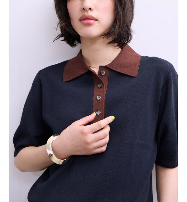 ADAM ET ROPE'「【WEB限定】ハーフスリーブバイカラーポロニット」|ポロシャツ|