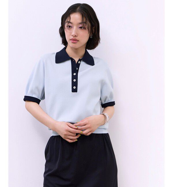 ADAM ET ROPE'「【WEB限定】ハーフスリーブバイカラーポロニット」|ポロシャツ|