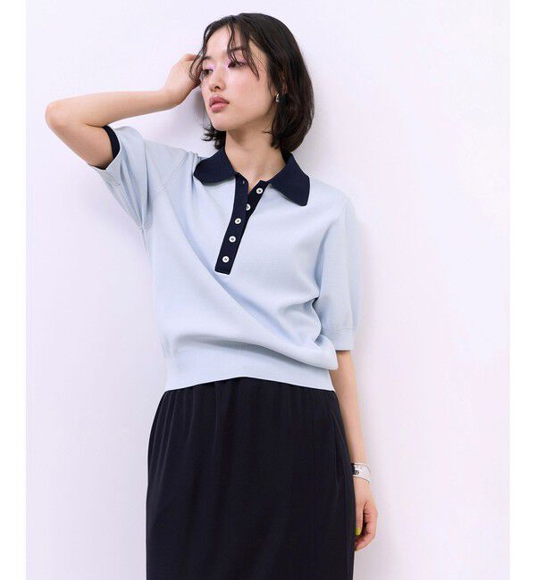 ADAM ET ROPE'「【WEB限定】ハーフスリーブバイカラーポロニット」|ポロシャツ|