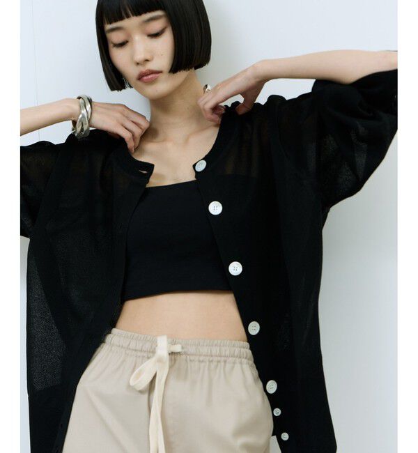 ADAM ET ROPE'「【WEB限定】シアークルーネックカーディガン」|カーディガン|ブラック(01)