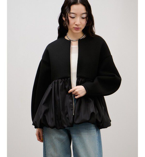 ADAM ET ROPE'「ダンボールタフタペプラムカットソーカーディガン」|カーディガン|ブラック(01)