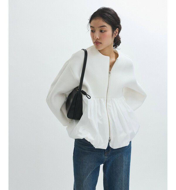 ADAM ET ROPE'「ダンボールタフタペプラムカットソーカーディガン」|カーディガン|