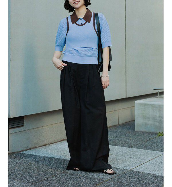 ADAM ET ROPE'「【サステナブル】タンクコンビパターンポロニット」|ポロシャツ|