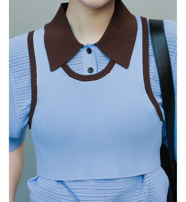 ADAM ET ROPE'「【サステナブル】タンクコンビパターンポロニット」|ポロシャツ|