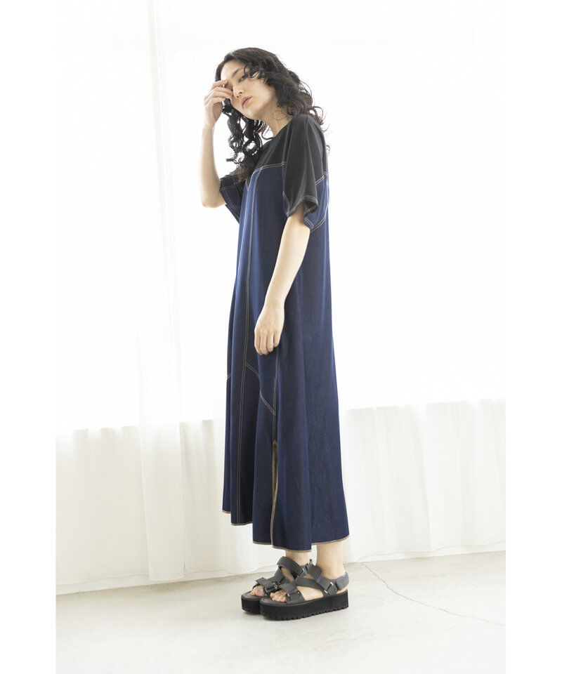  「テンセルデニム切替ワンピース」|ワンピース|