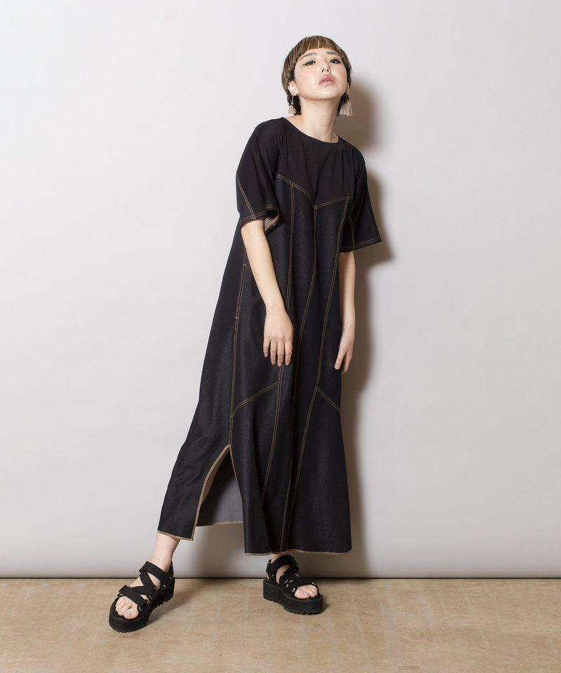  「テンセルデニム切替ワンピース」|ワンピース|